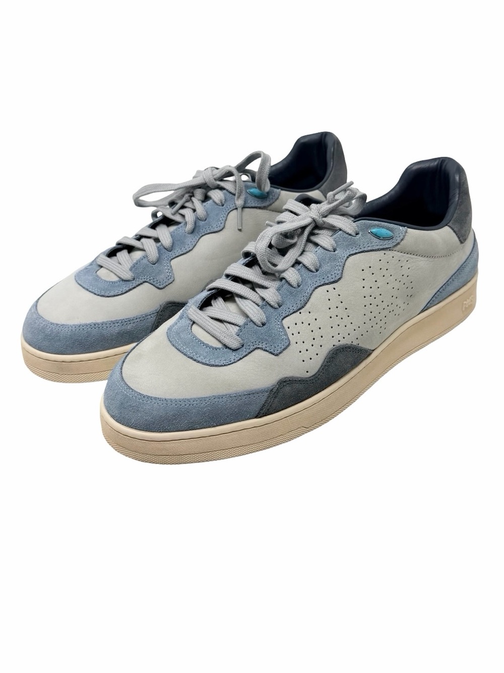 P448 x Yam Leather Skater Sneakers Size EU 42 Gray Blue Unisex Turquoise Accent